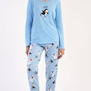 Dámské dlouhé pyžamo Vienetta Secret Tučňák na ledě modrý