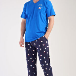 Pánské pyžamo dlouhé Vienetta Secret Loďka modré