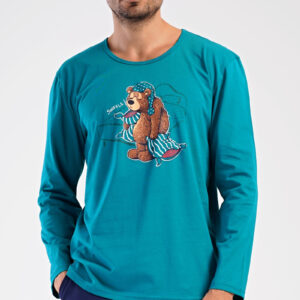 Pánské pyžamo dlouhé Vienetta Secret Méďa Ospalec