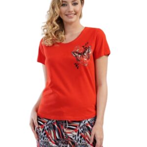 Dámské šortkové pyžamo Vienetta Secret Motýli červená